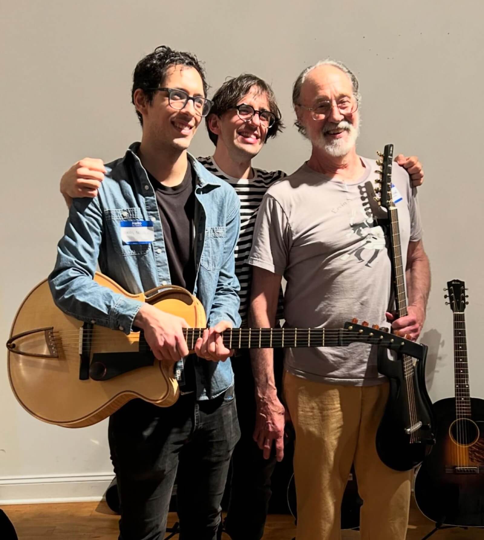 Greg Belisle-Chi, Andy Pitcher, and Ken Parker with guitars at Brooklyn Guitar Feast I.
